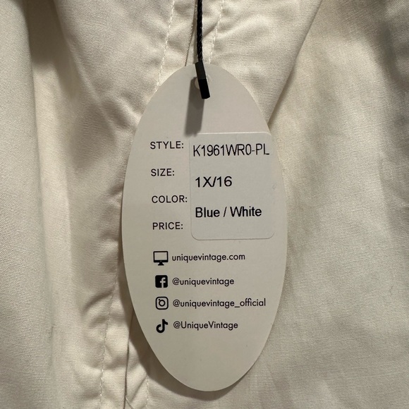 Unique Vintage Blue & White Heart Smocked Skirted Romper - Barbie - Picture 6 of 8